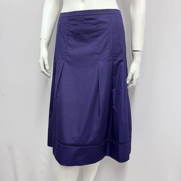 Akris Punto Pleated Skirt 100% Cotton Crochet Detail Size F 46 US‎ 14 - Picture 2 of 8
